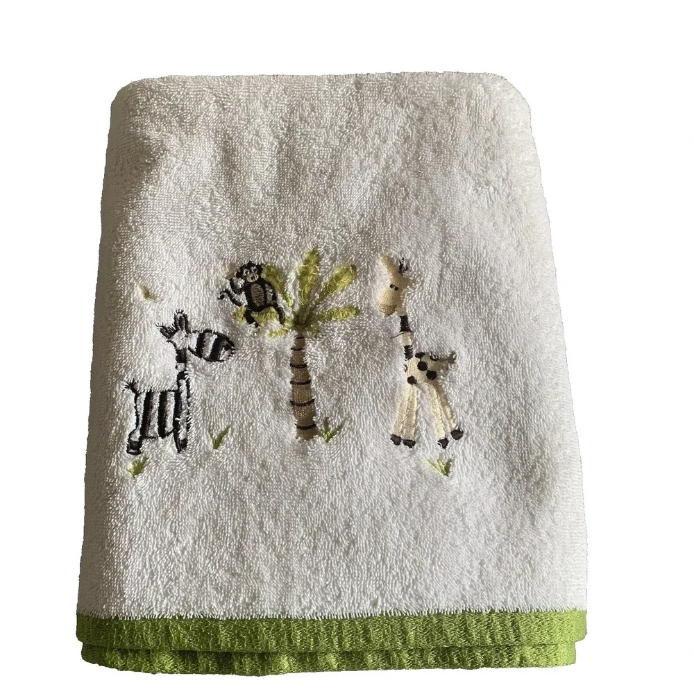 Casaba Kids Animals Zebra Monkey Giraffe Palm Embroidered Bath Towel 26
